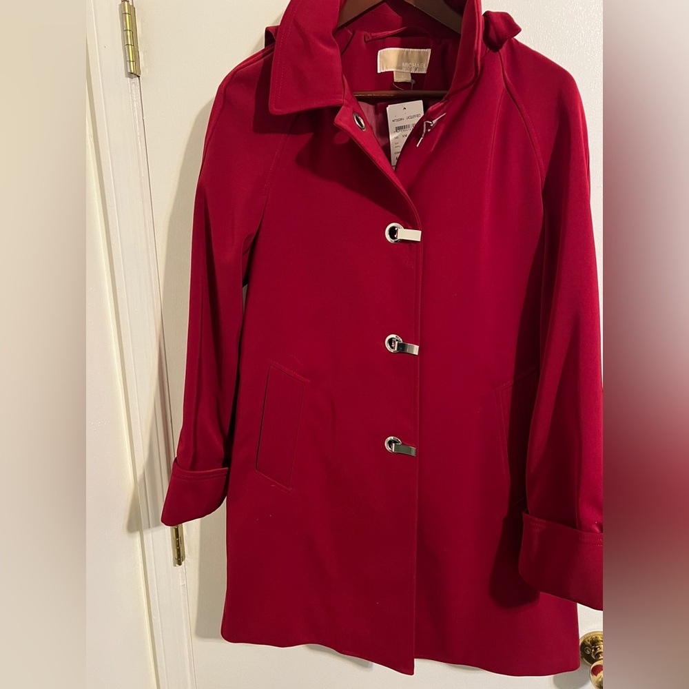 NWT Michael Kors Metal Clasp Rain Jacket | Red | Size Small